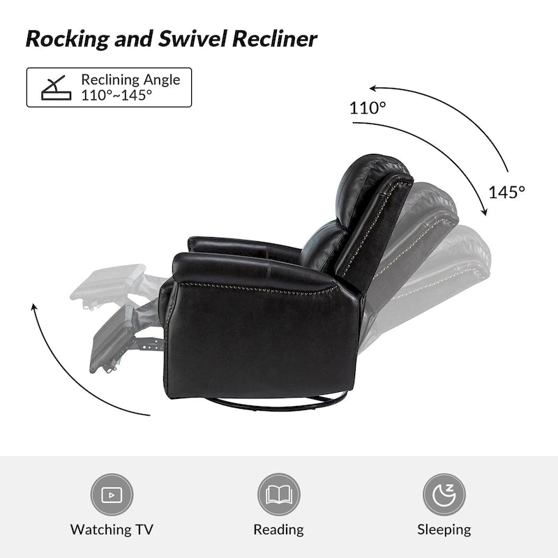 Traditional Genuine Leather Power Swivel Recliner with Nailhead Trim and USB, Set of 2, Multi-Color