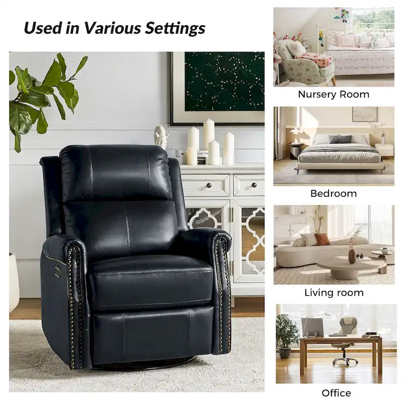 Traditional Genuine Leather Power Swivel Recliner with Nailhead Trim and USB, Set of 2, Multi-Color