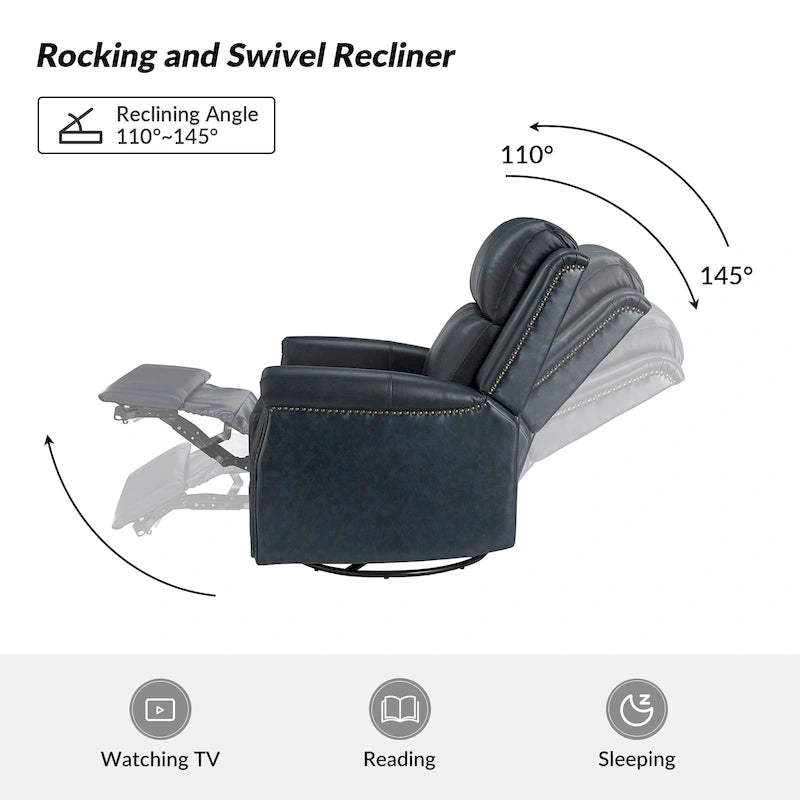 Traditional Genuine Leather Power Swivel Recliner with Nailhead Trim and USB, Set of 2, Multi-Color