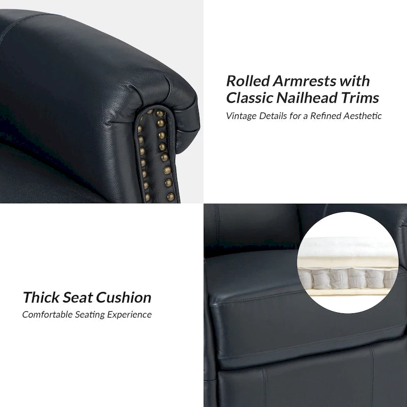 Traditional Genuine Leather Power Swivel Recliner with Nailhead Trim and USB, Set of 2, Multi-Color