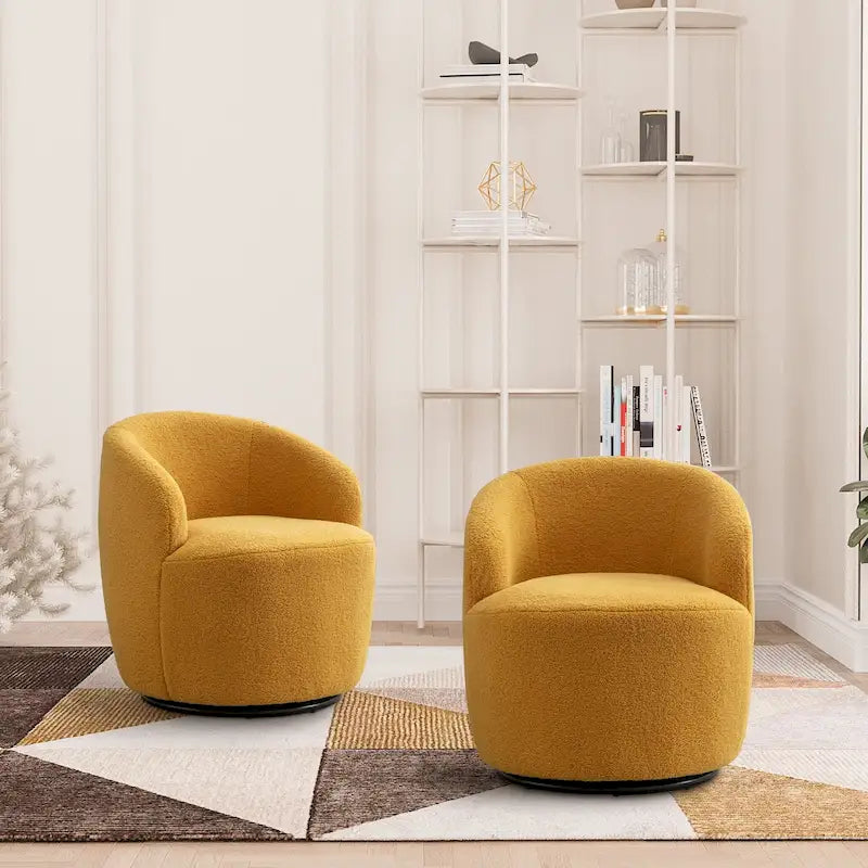 Modern Teddy and Velvet Upholstered 360-Swivel Barrel Chair, Set of 2, Multi-Color