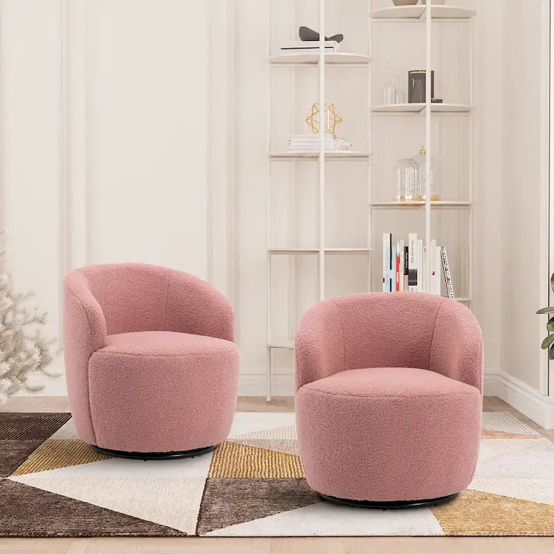 Modern Teddy and Velvet Upholstered 360-Swivel Barrel Chair, Set of 2, Multi-Color