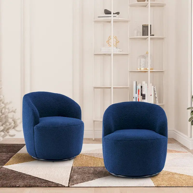 Modern Teddy and Velvet Upholstered 360-Swivel Barrel Chair, Set of 2, Multi-Color