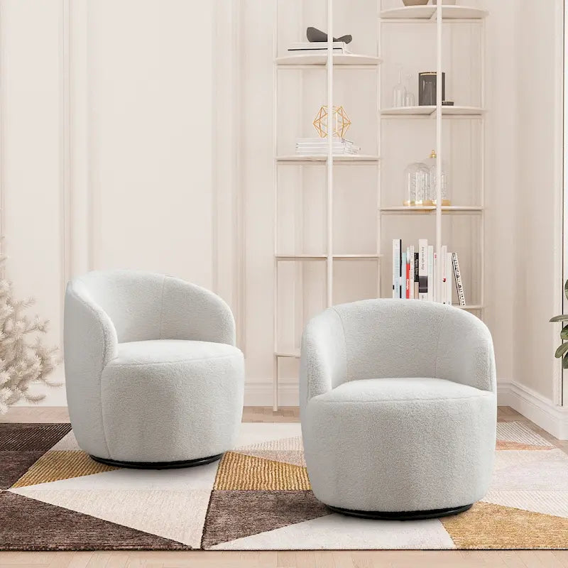 Modern Teddy and Velvet Upholstered 360-Swivel Barrel Chair, Set of 2, Multi-Color