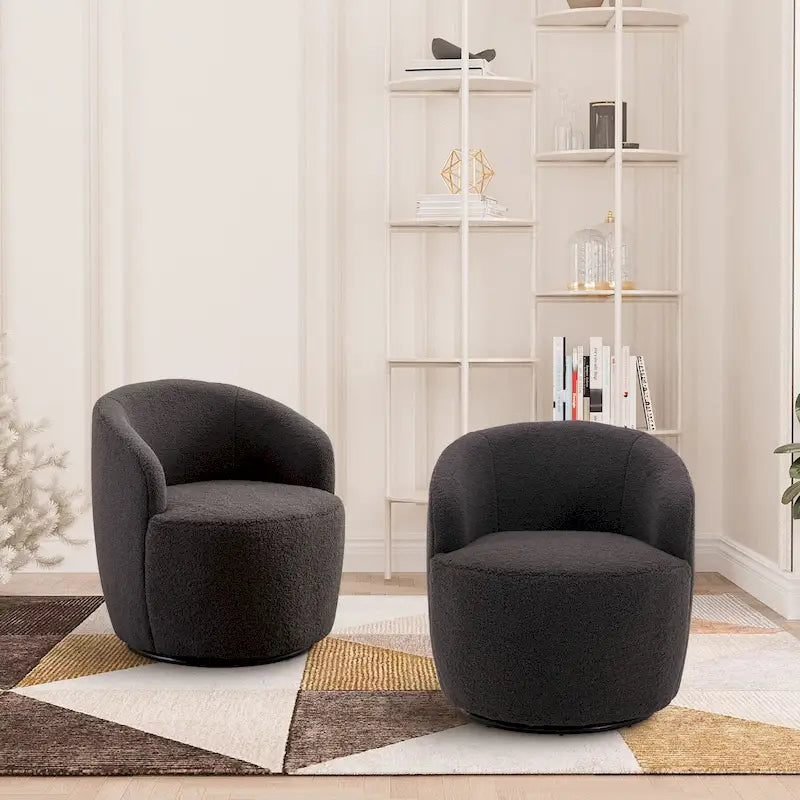 Modern Teddy and Velvet Upholstered 360-Swivel Barrel Chair, Set of 2, Multi-Color