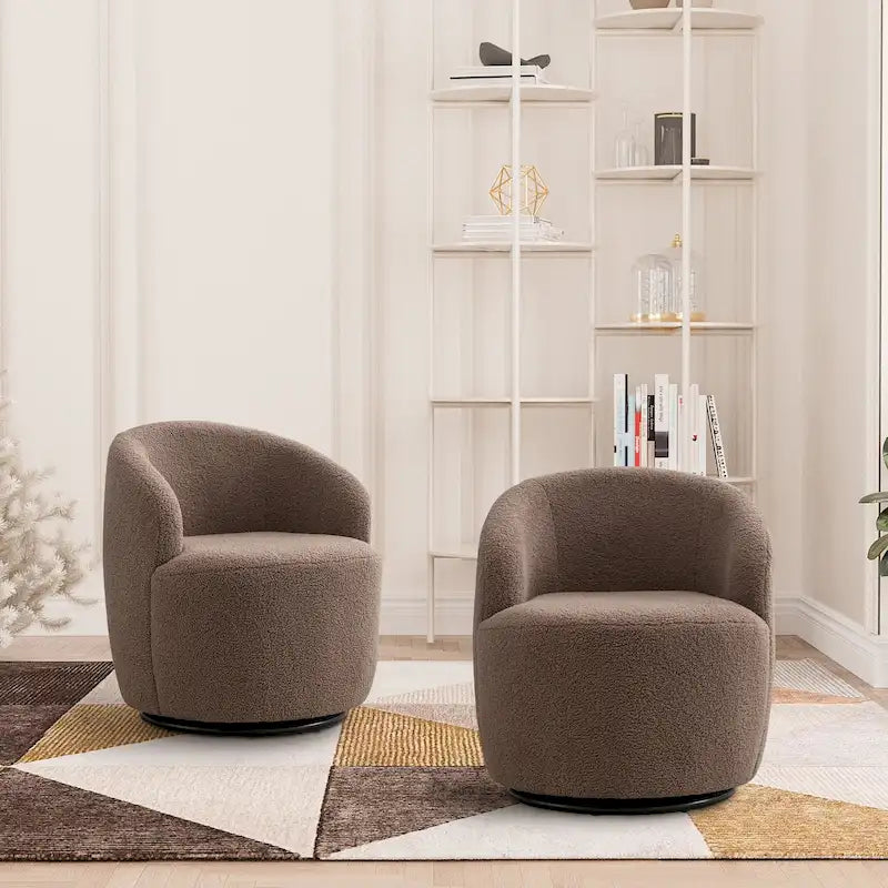 Modern Teddy and Velvet Upholstered 360-Swivel Barrel Chair, Set of 2, Multi-Color