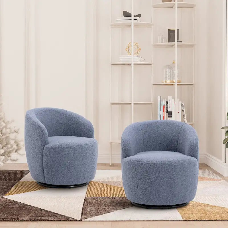 Modern Teddy and Velvet Upholstered 360-Swivel Barrel Chair, Set of 2, Multi-Color