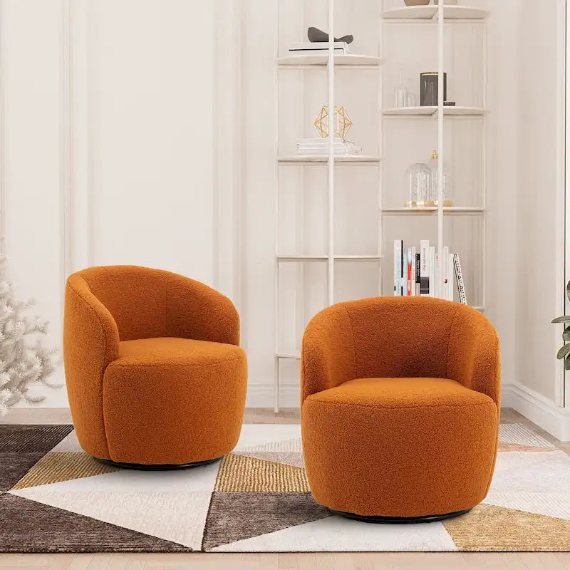 Modern Teddy and Velvet Upholstered 360-Swivel Barrel Chair, Set of 2, Multi-Color