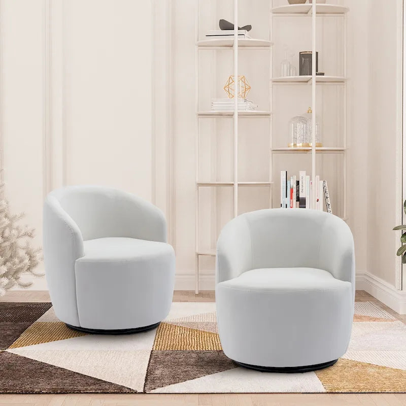 Modern Teddy and Velvet Upholstered 360-Swivel Barrel Chair, Set of 2, Multi-Color