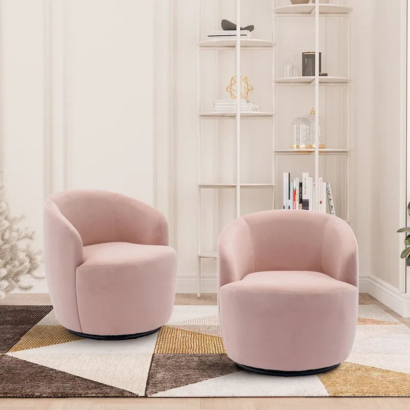 Modern Teddy and Velvet Upholstered 360-Swivel Barrel Chair, Set of 2, Multi-Color