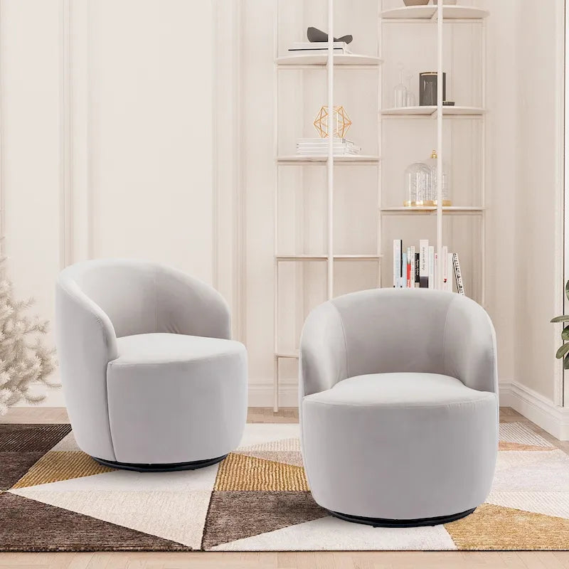 Modern Teddy and Velvet Upholstered 360-Swivel Barrel Chair, Set of 2, Multi-Color