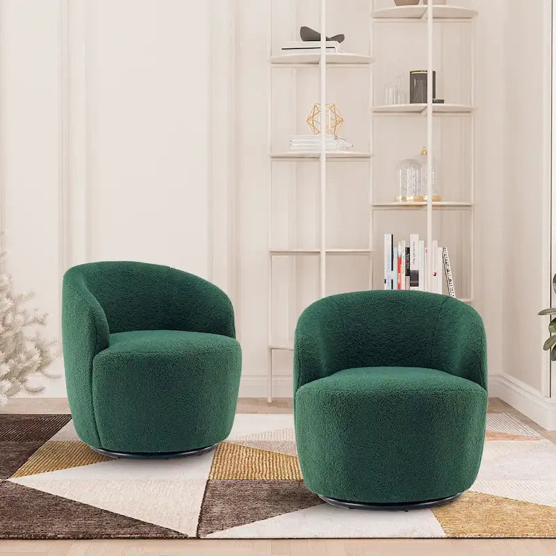 Modern Teddy and Velvet Upholstered 360-Swivel Barrel Chair, Set of 2, Multi-Color