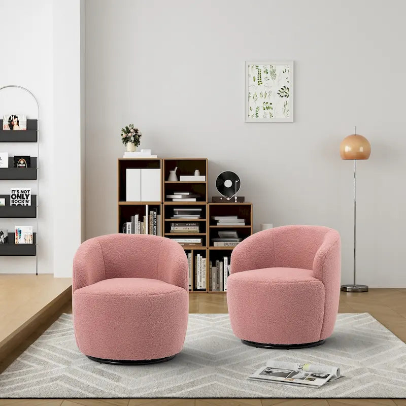 Modern Teddy and Velvet Upholstered 360-Swivel Barrel Chair, Set of 2, Multi-Color