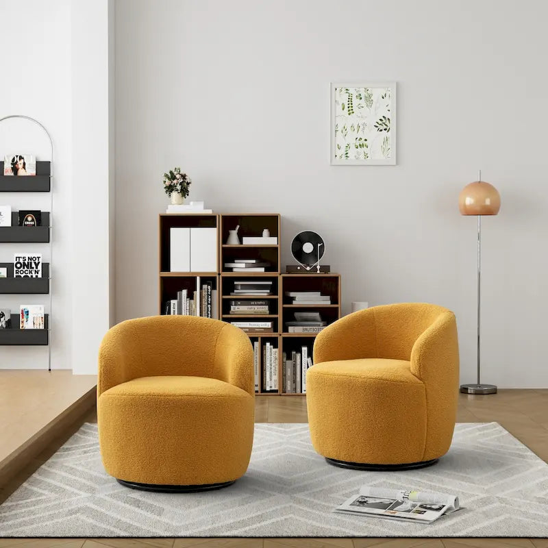 Modern Teddy and Velvet Upholstered 360-Swivel Barrel Chair, Set of 2, Multi-Color