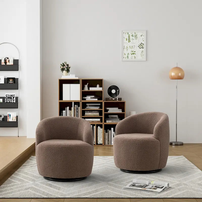 Modern Teddy and Velvet Upholstered 360-Swivel Barrel Chair, Set of 2, Multi-Color