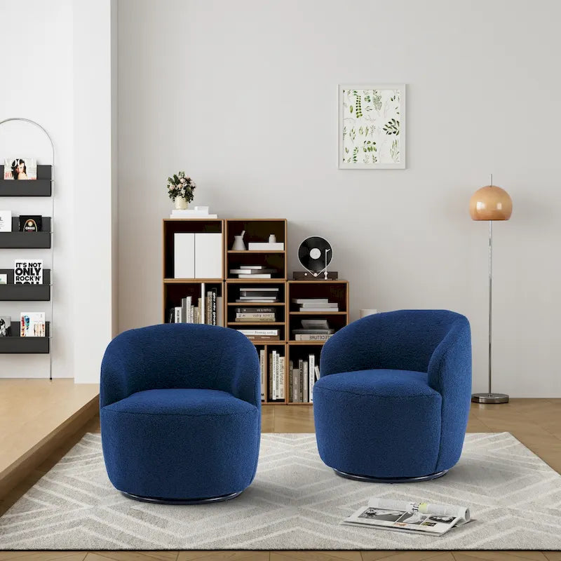 Modern Teddy and Velvet Upholstered 360-Swivel Barrel Chair, Set of 2, Multi-Color