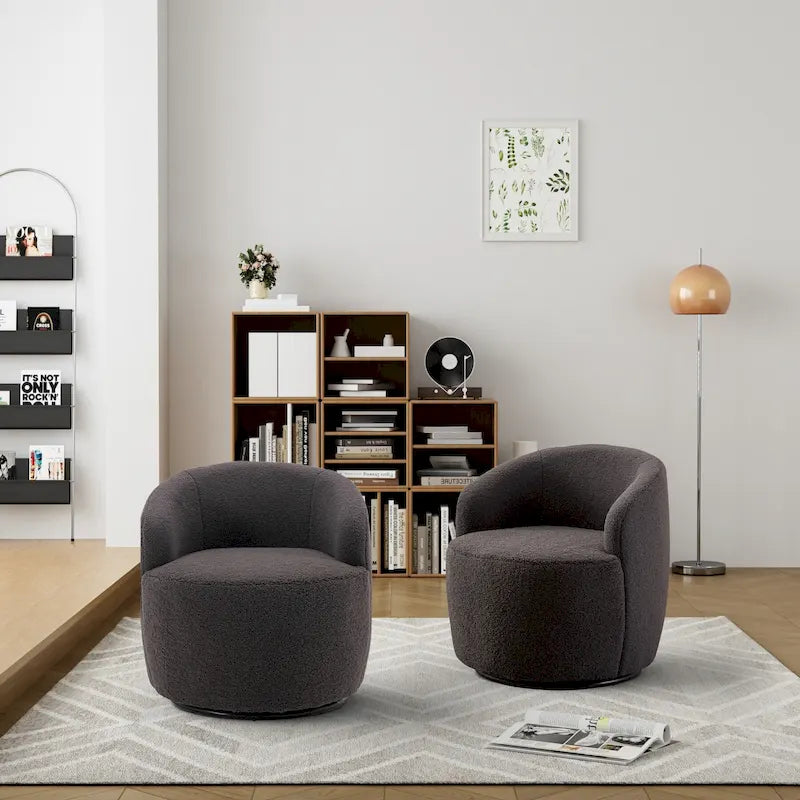 Modern Teddy and Velvet Upholstered 360-Swivel Barrel Chair, Set of 2, Multi-Color