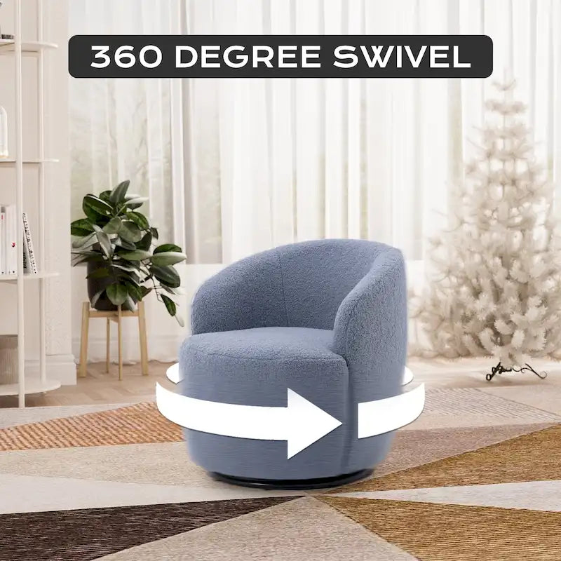 Modern Teddy and Velvet Upholstered 360-Swivel Barrel Chair, Set of 2, Multi-Color