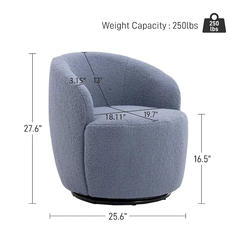 Modern Teddy and Velvet Upholstered 360-Swivel Barrel Chair, Set of 2, Multi-Color
