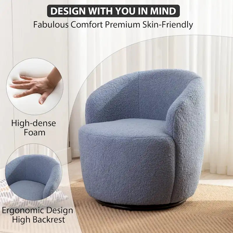 Modern Teddy and Velvet Upholstered 360-Swivel Barrel Chair, Set of 2, Multi-Color