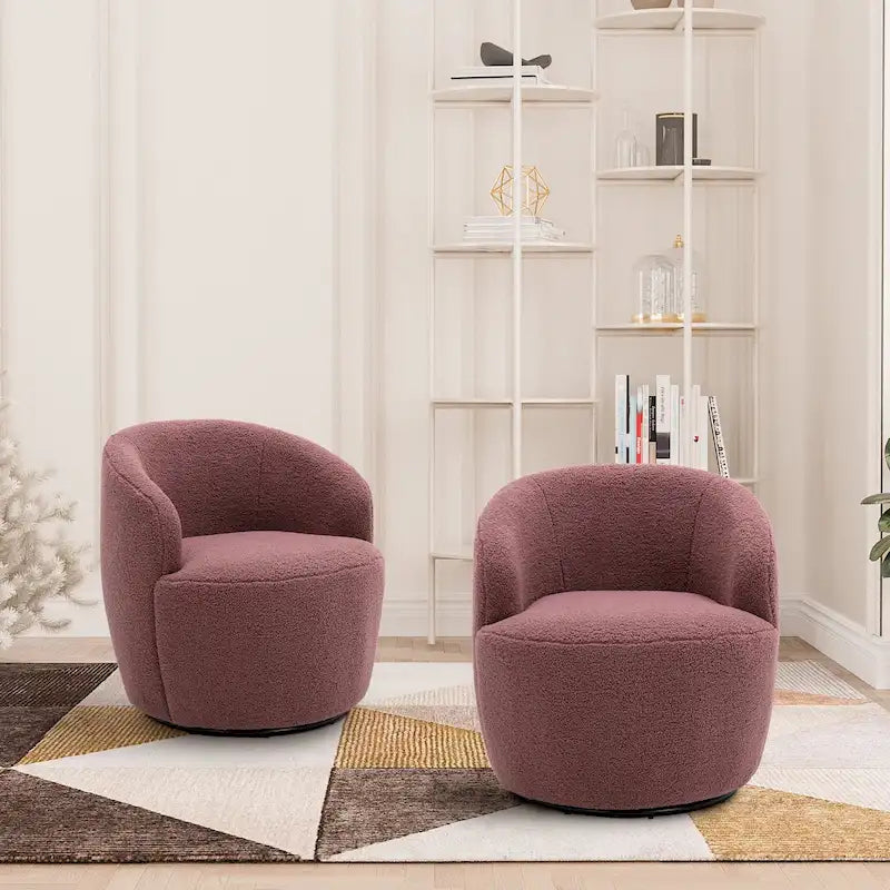 Modern Teddy and Velvet Upholstered 360-Swivel Barrel Chair, Set of 2, Multi-Color
