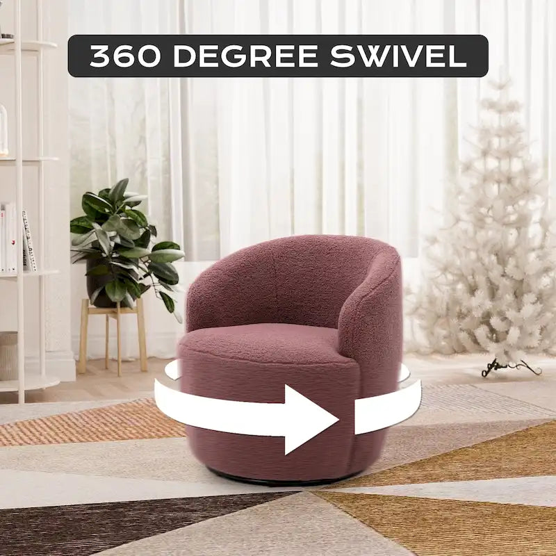 Modern Teddy and Velvet Upholstered 360-Swivel Barrel Chair, Set of 2, Multi-Color