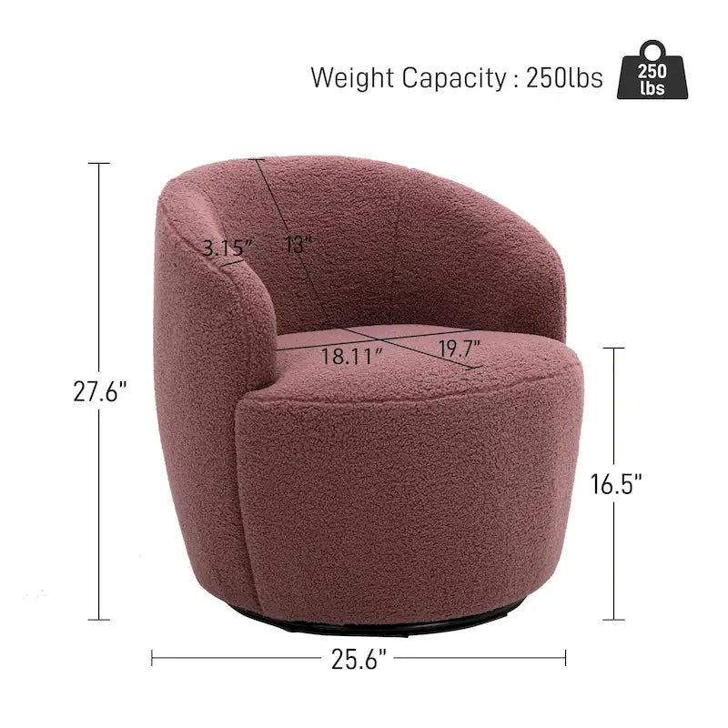 Modern Teddy and Velvet Upholstered 360-Swivel Barrel Chair, Set of 2, Multi-Color