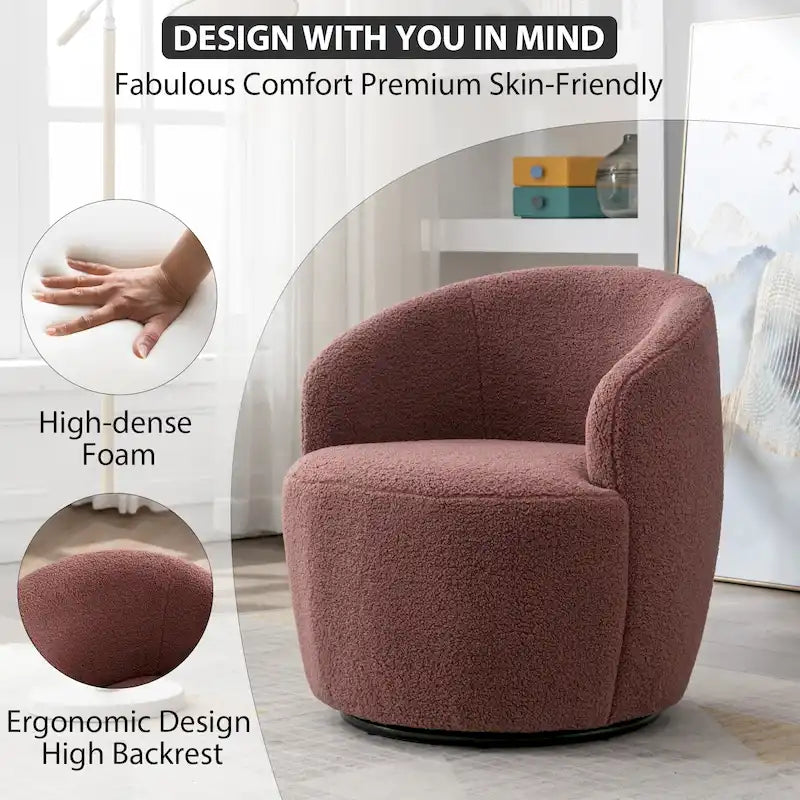 Modern Teddy and Velvet Upholstered 360-Swivel Barrel Chair, Set of 2, Multi-Color