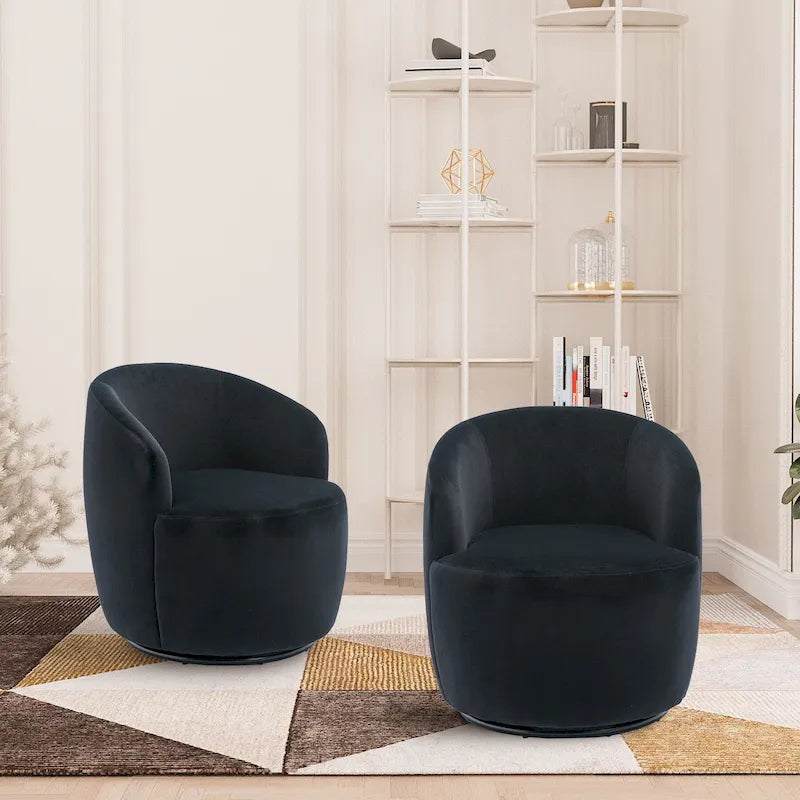 Modern Teddy and Velvet Upholstered 360-Swivel Barrel Chair, Set of 2, Multi-Color