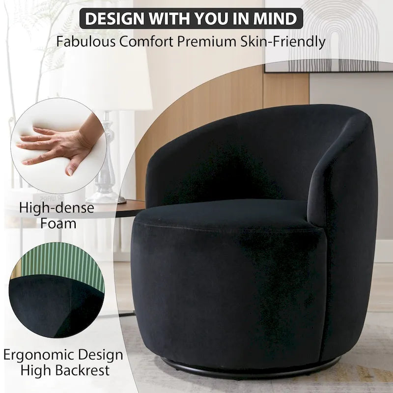 Modern Teddy and Velvet Upholstered 360-Swivel Barrel Chair, Set of 2, Multi-Color