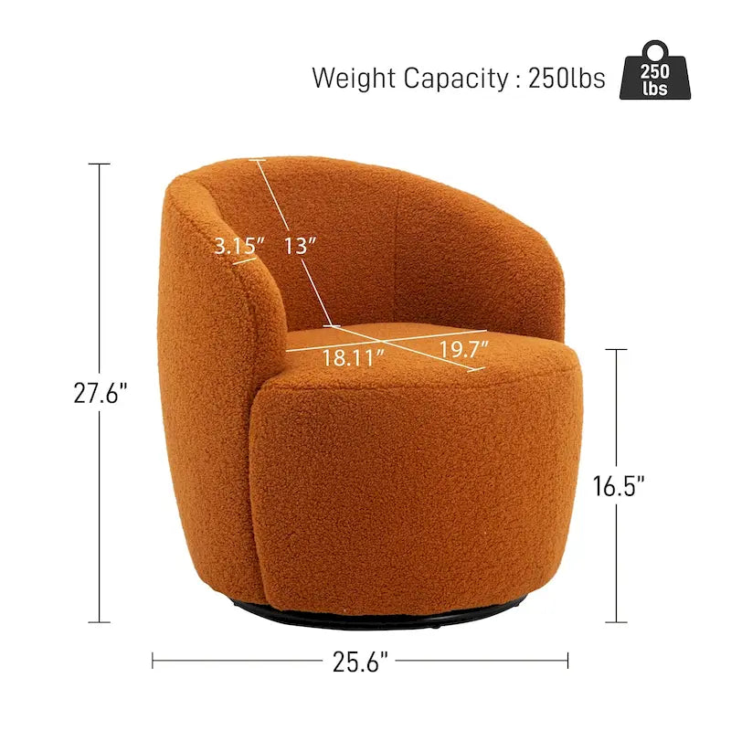 Modern Teddy and Velvet Upholstered 360-Swivel Barrel Chair, Set of 2, Multi-Color