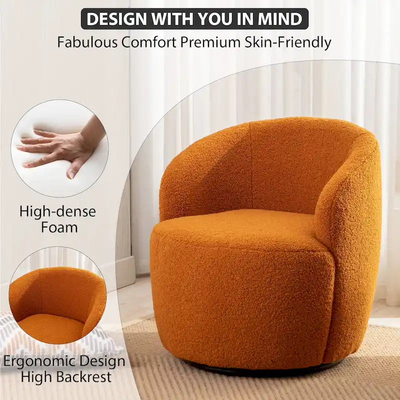 Modern Teddy and Velvet Upholstered 360-Swivel Barrel Chair, Set of 2, Multi-Color