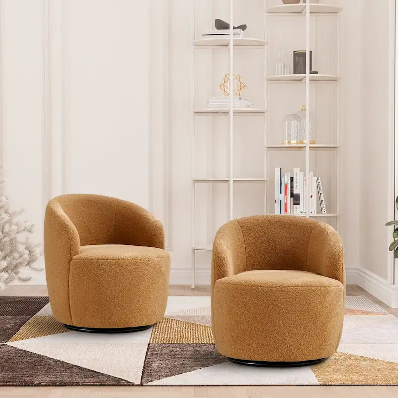 Modern Teddy and Velvet Upholstered 360-Swivel Barrel Chair, Set of 2, Multi-Color