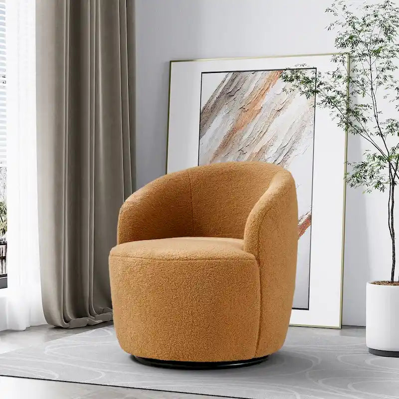 Modern Teddy and Velvet Upholstered 360-Swivel Barrel Chair, Set of 2, Multi-Color