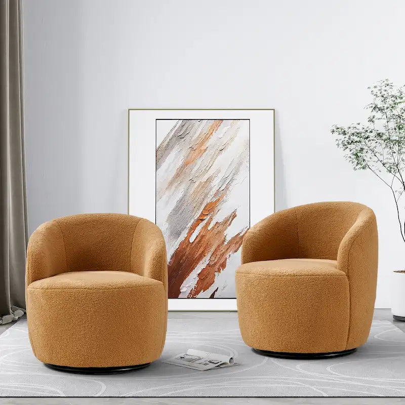 Modern Teddy and Velvet Upholstered 360-Swivel Barrel Chair, Set of 2, Multi-Color