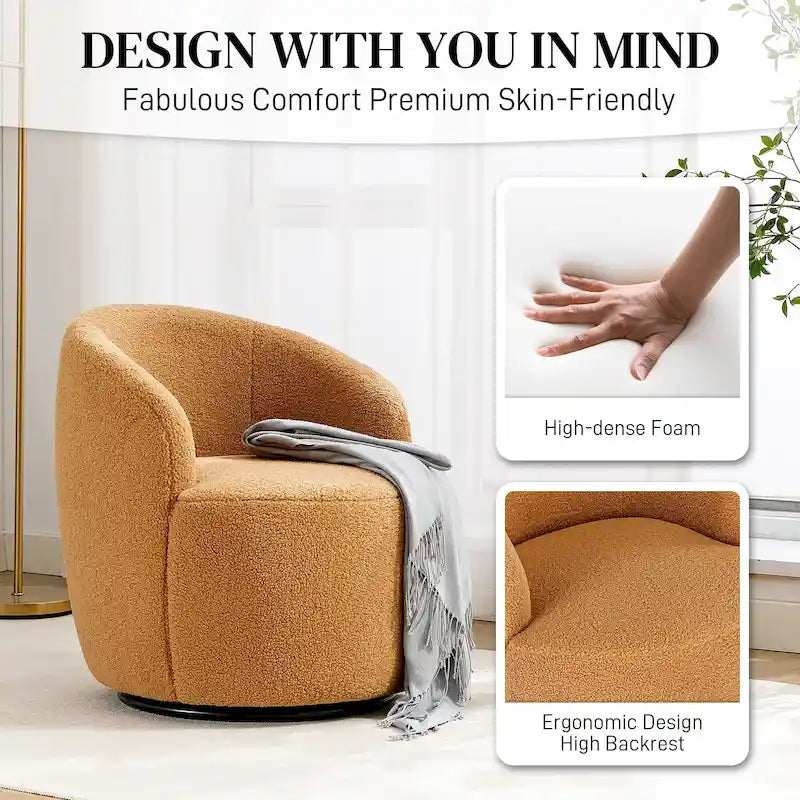 Modern Teddy and Velvet Upholstered 360-Swivel Barrel Chair, Set of 2, Multi-Color