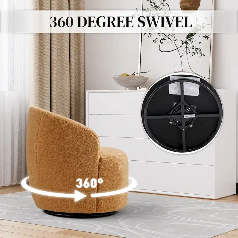 Modern Teddy and Velvet Upholstered 360-Swivel Barrel Chair, Set of 2, Multi-Color