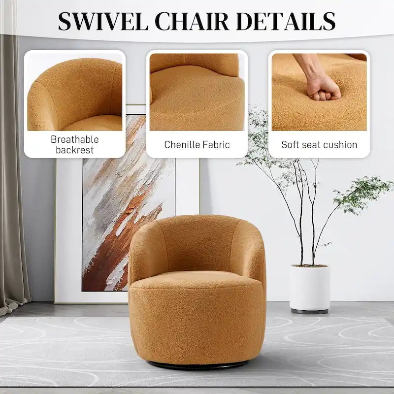 Modern Teddy and Velvet Upholstered 360-Swivel Barrel Chair, Set of 2, Multi-Color