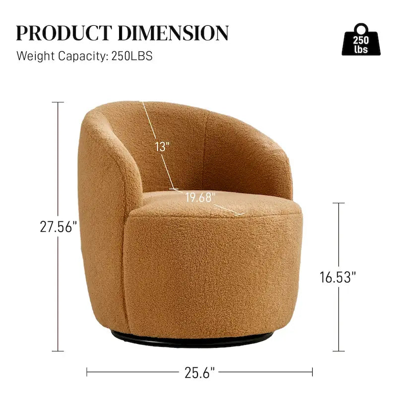 Modern Teddy and Velvet Upholstered 360-Swivel Barrel Chair, Set of 2, Multi-Color
