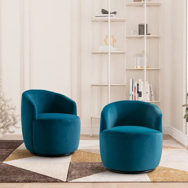 Modern Teddy and Velvet Upholstered 360-Swivel Barrel Chair, Set of 2, Multi-Color