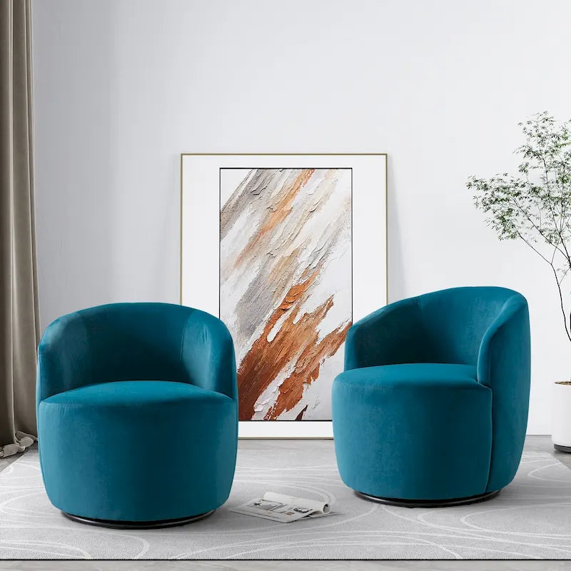 Modern Teddy and Velvet Upholstered 360-Swivel Barrel Chair, Set of 2, Multi-Color