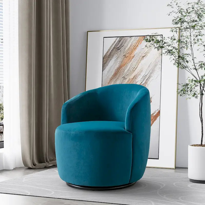 Modern Teddy and Velvet Upholstered 360-Swivel Barrel Chair, Set of 2, Multi-Color