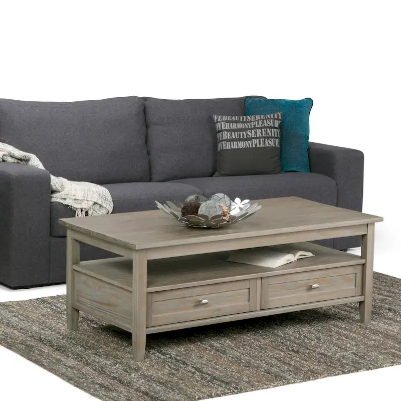 Transitional Solid Wood Coffee Table with 2 Drawers and Open Shelf, 48", Multi-Color