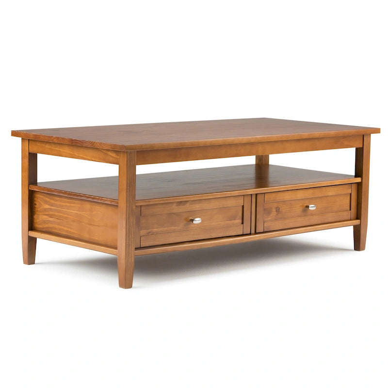 Transitional Solid Wood Coffee Table with 2 Drawers and Open Shelf, 48", Multi-Color