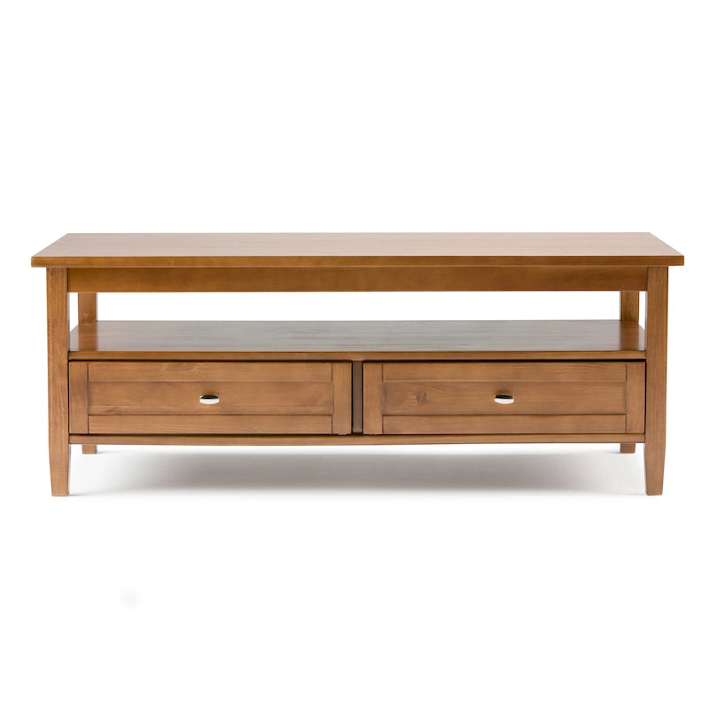 Transitional Solid Wood Coffee Table with 2 Drawers and Open Shelf, 48", Multi-Color
