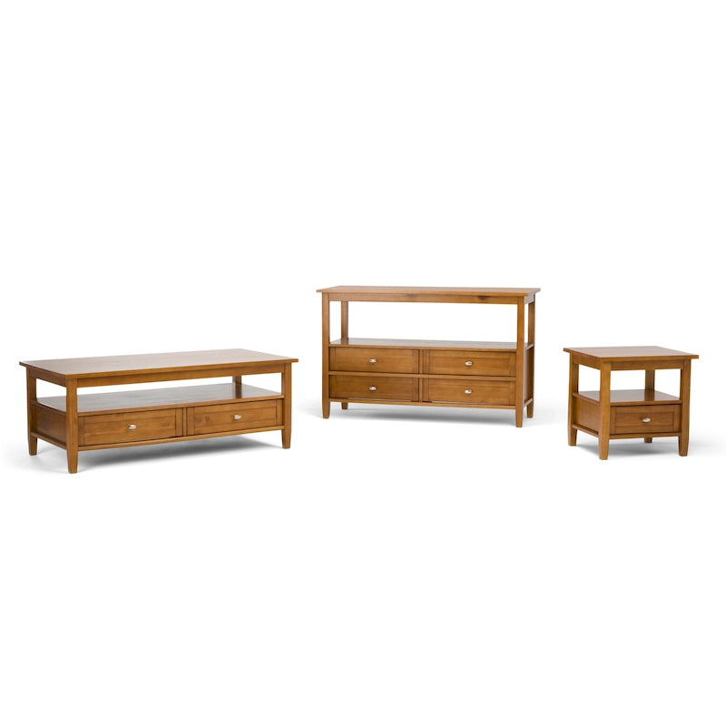 Transitional Solid Wood Coffee Table with 2 Drawers and Open Shelf, 48", Multi-Color