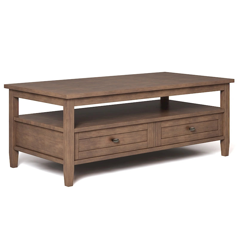Transitional Solid Wood Coffee Table with 2 Drawers and Open Shelf, 48", Multi-Color