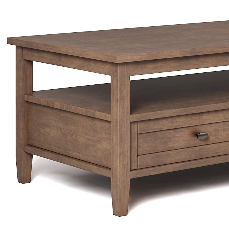 Transitional Solid Wood Coffee Table with 2 Drawers and Open Shelf, 48", Multi-Color