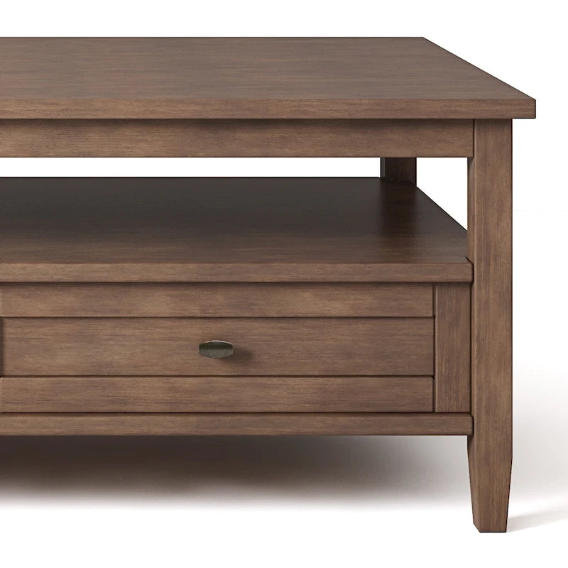 Transitional Solid Wood Coffee Table with 2 Drawers and Open Shelf, 48", Multi-Color
