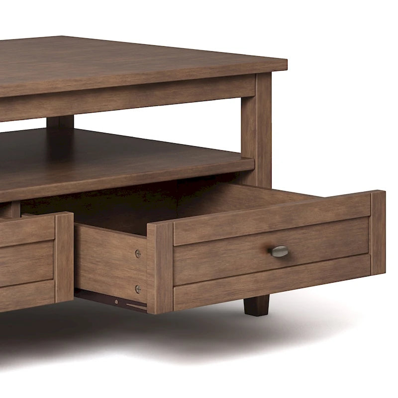 Transitional Solid Wood Coffee Table with 2 Drawers and Open Shelf, 48", Multi-Color